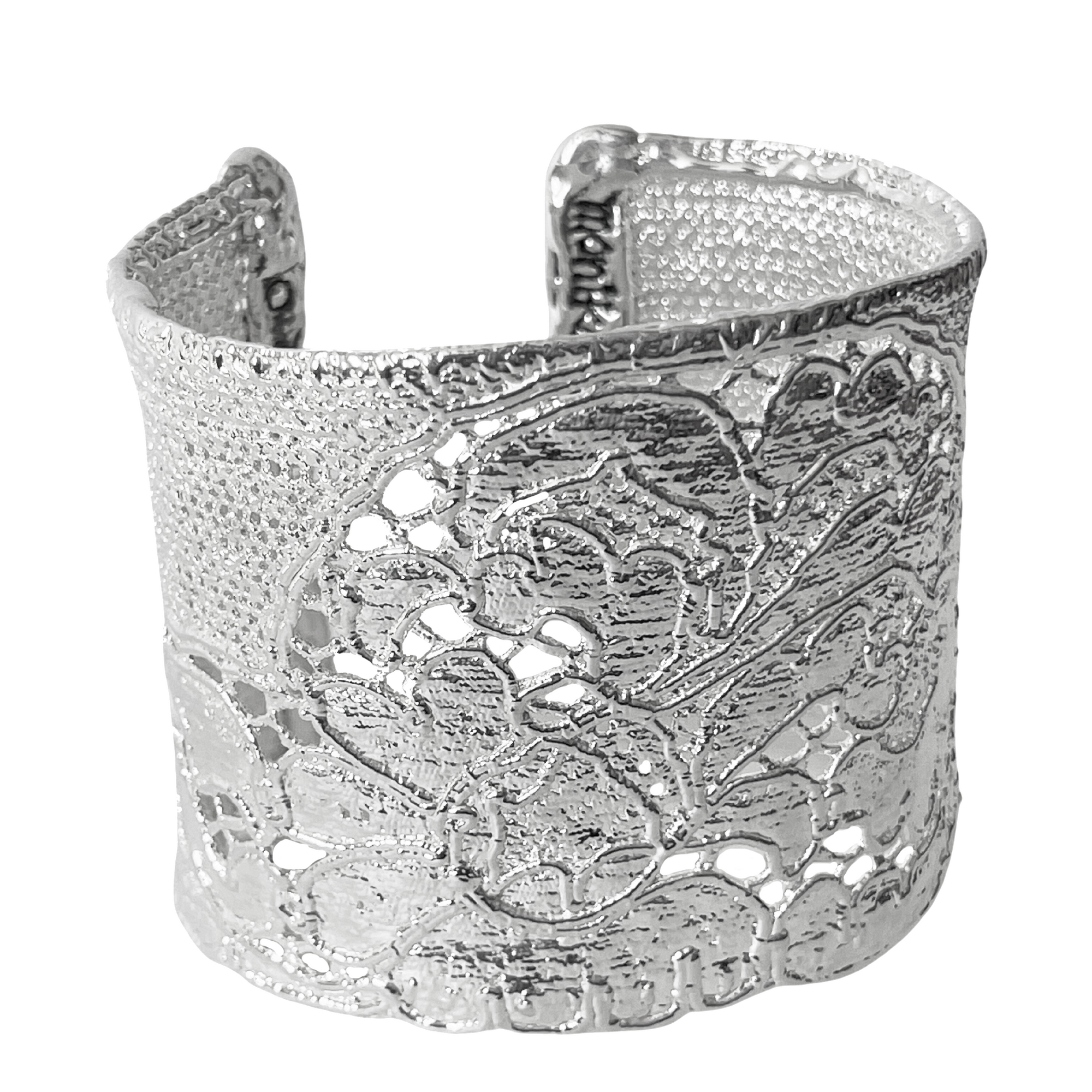 Art Deco Georgette Lace cuff bracelet in sterling silver.