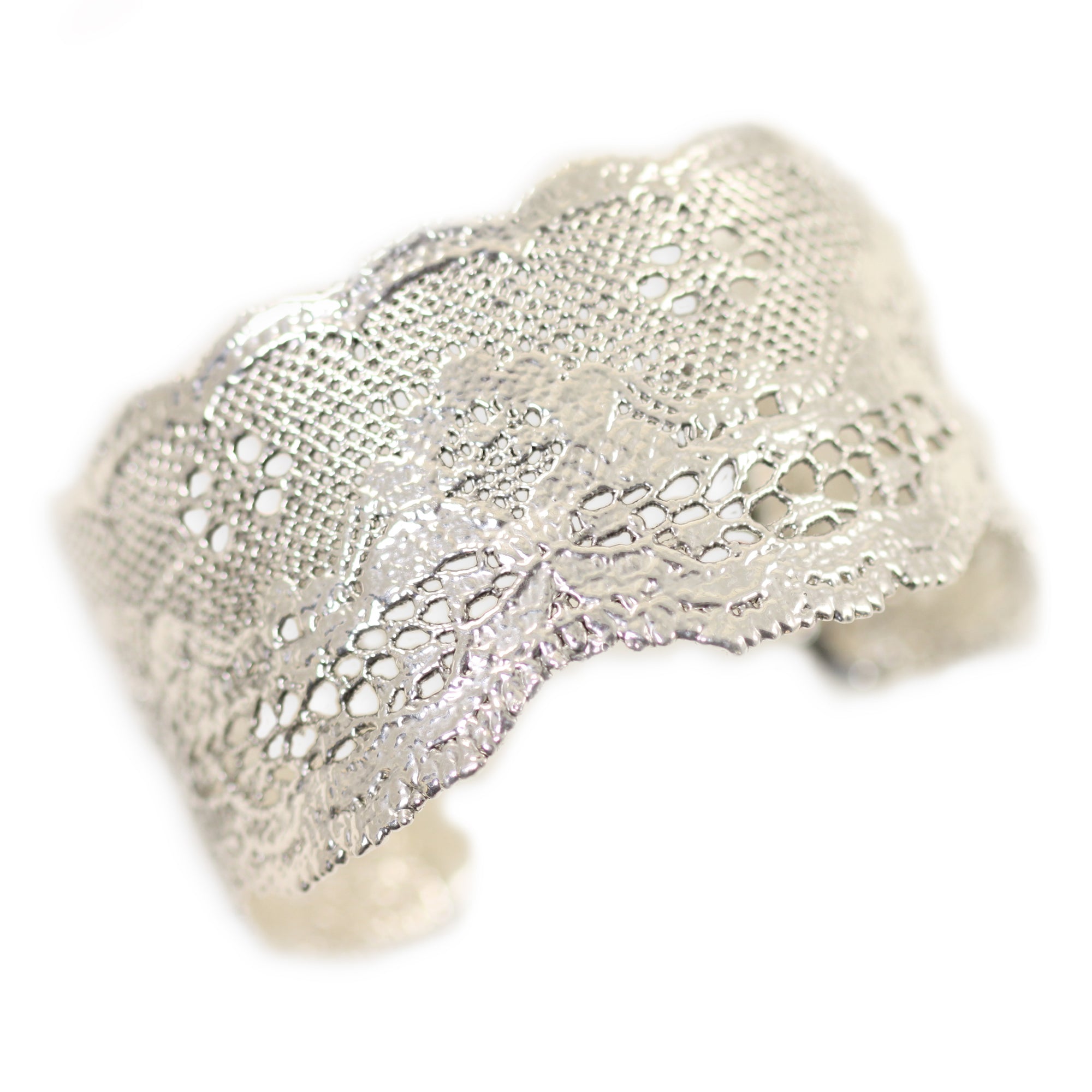 Rare double scalloped lace bracelet in sterling silver.