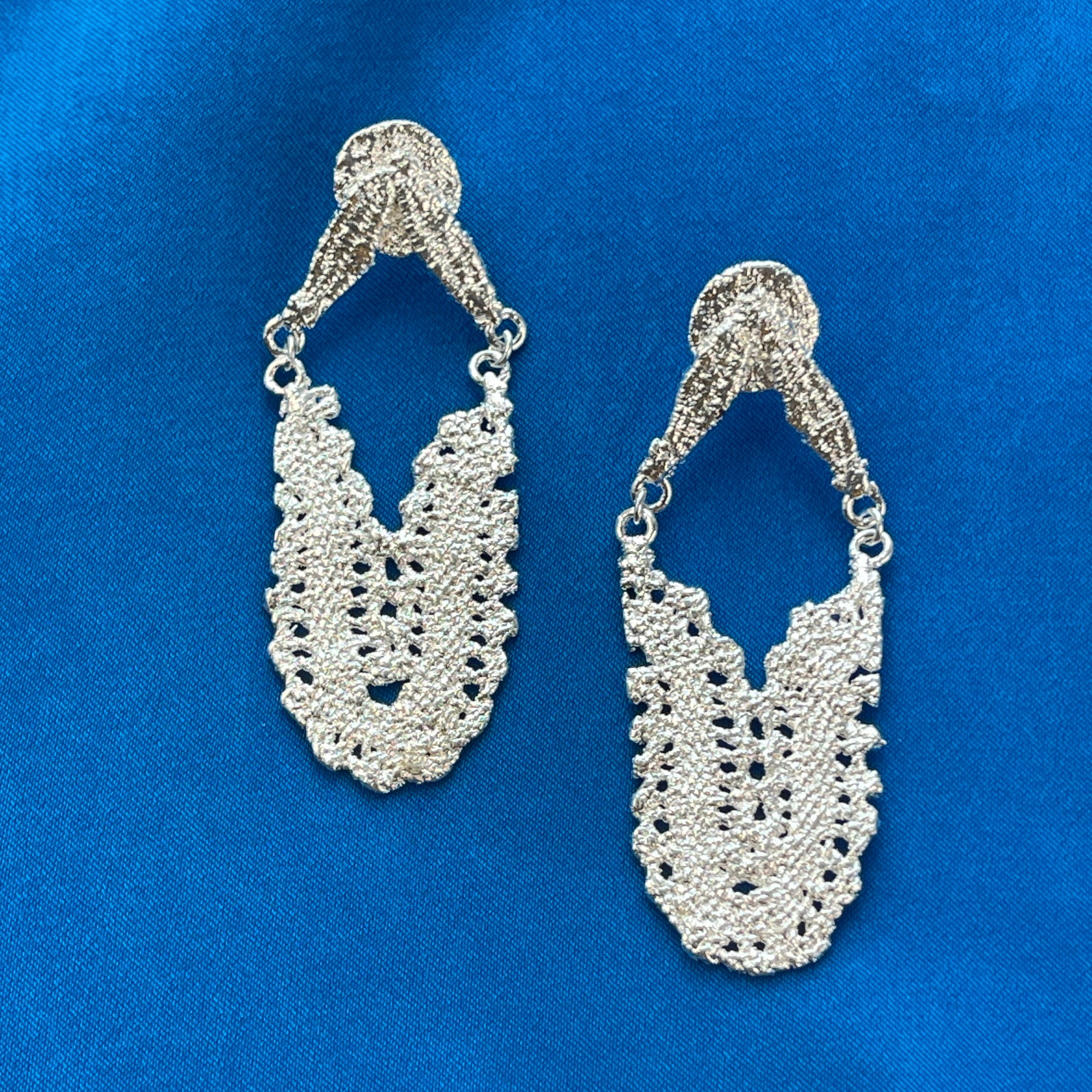 Maj-Britt lace earrings from Swedish 1940s lace in sterling silver.