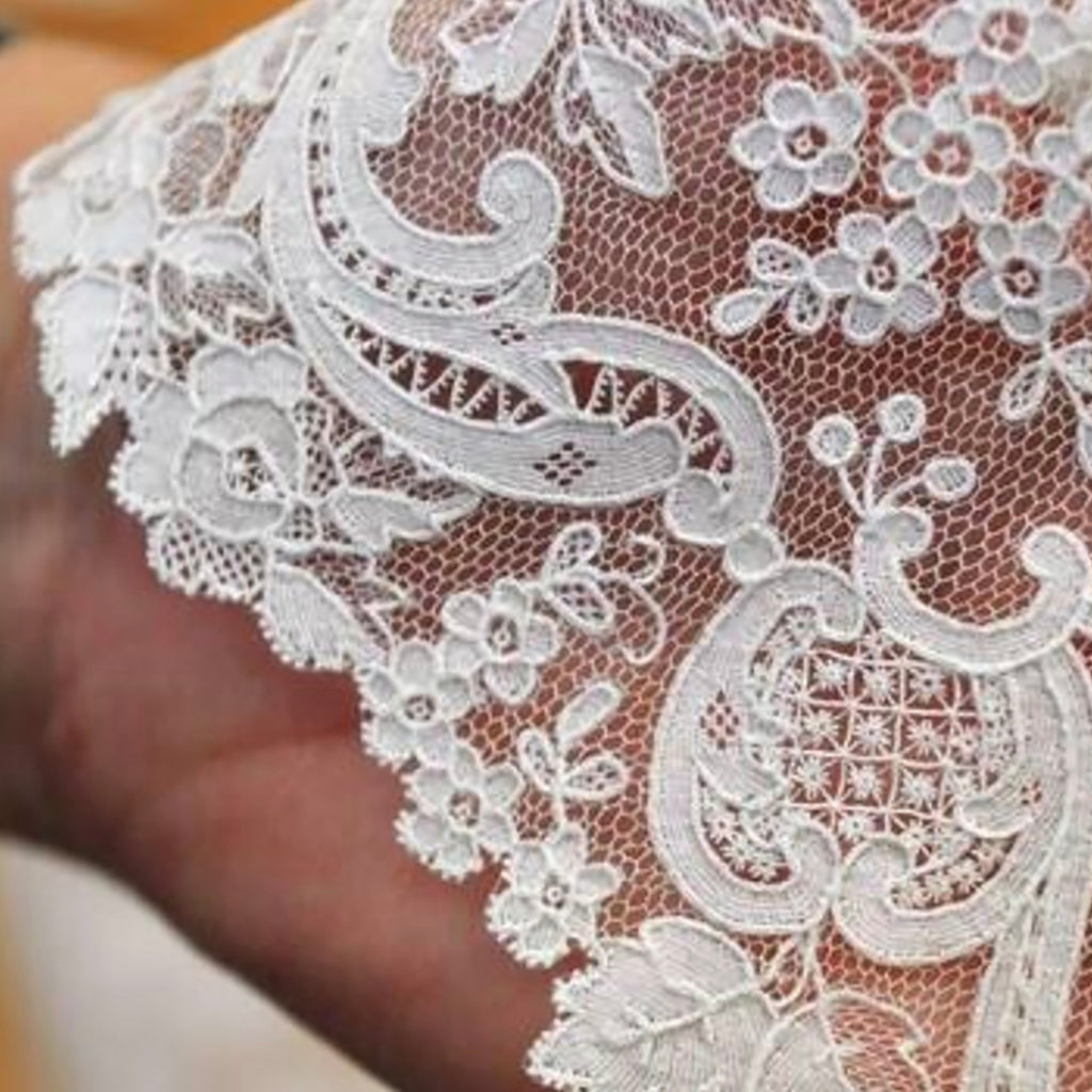 French Delicate Floral Alencon Lace - Ivory  Bridal lace fabric, White lace  fabric, Alencon lace