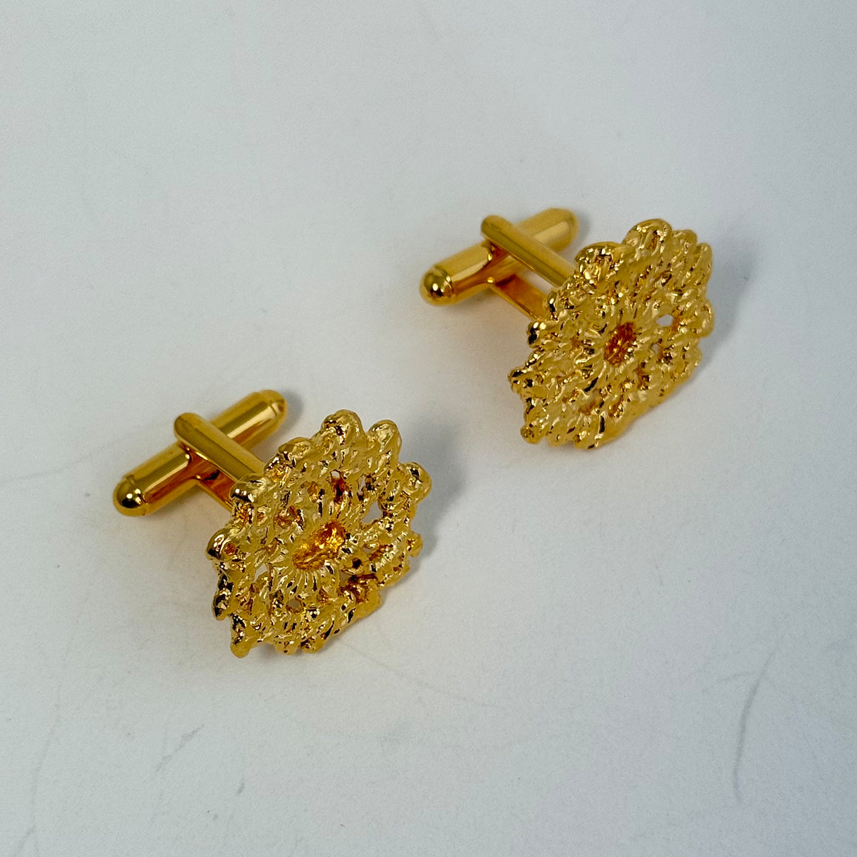 The Emil cufflinks made from Swedish lace dipped in 24k gold.