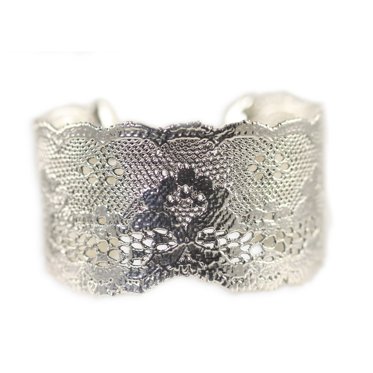 Rare double scalloped lace bracelet in sterling silver.