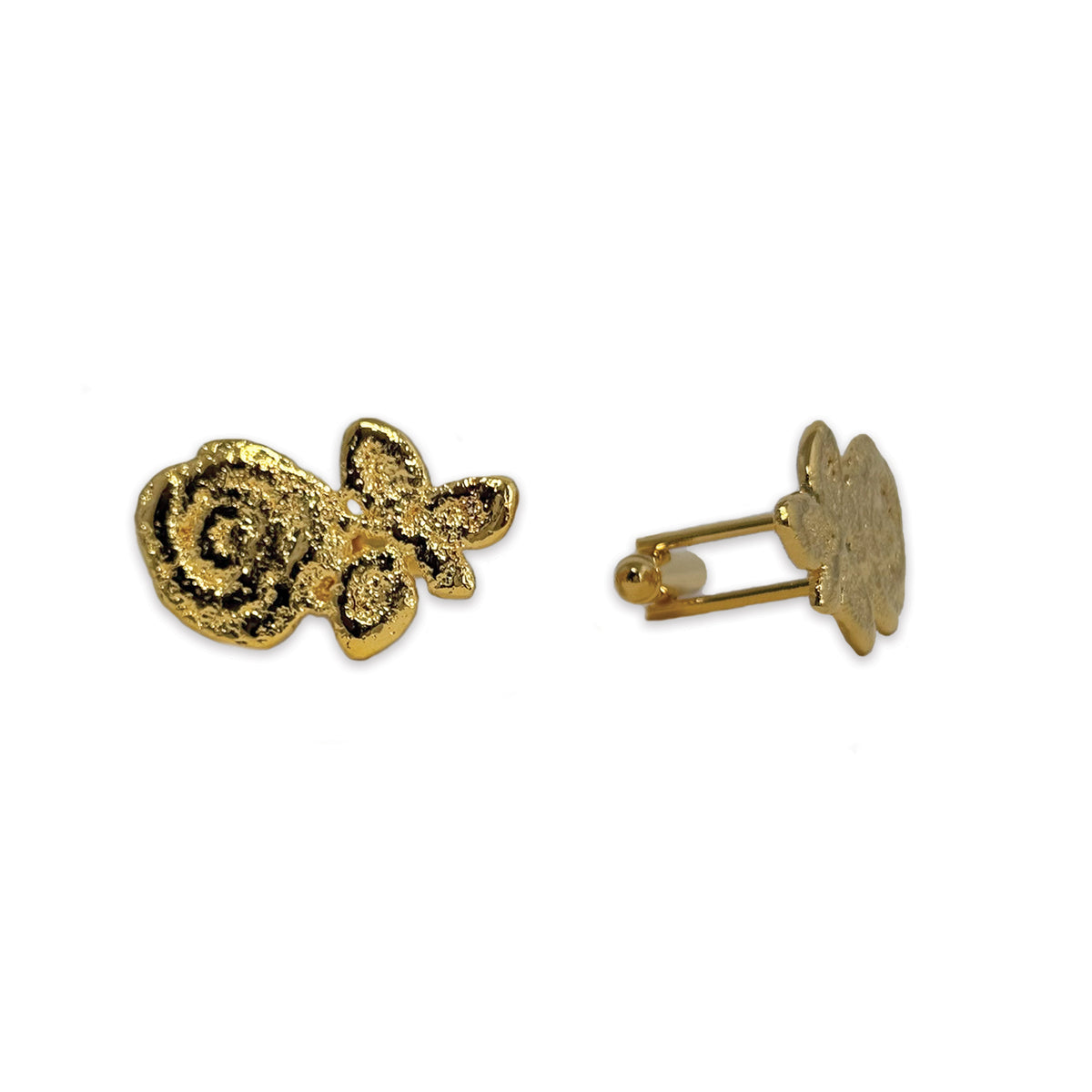 Albie lace rose cufflinks in 24k gold.