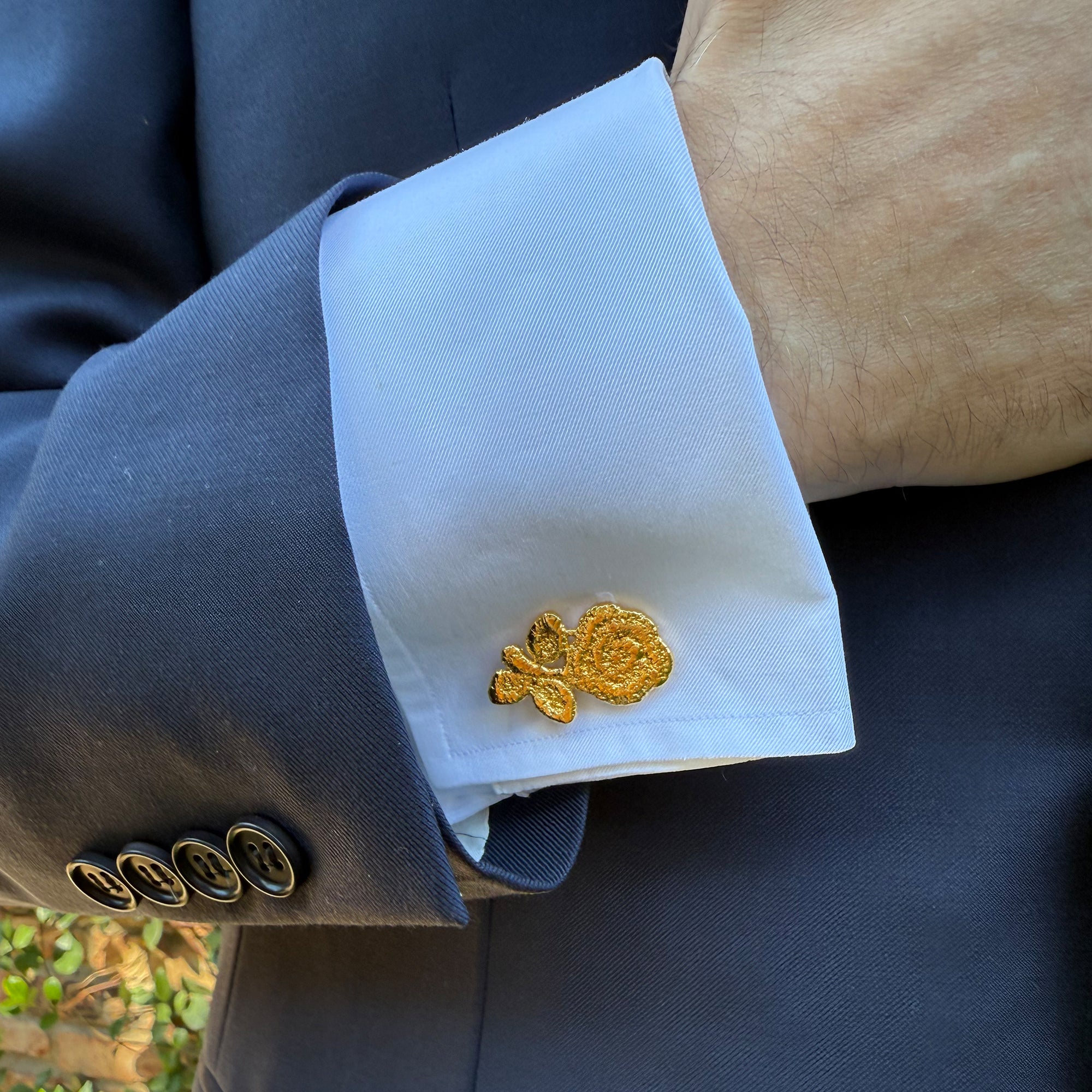 Albie lace rose cufflinks in 24k gold.