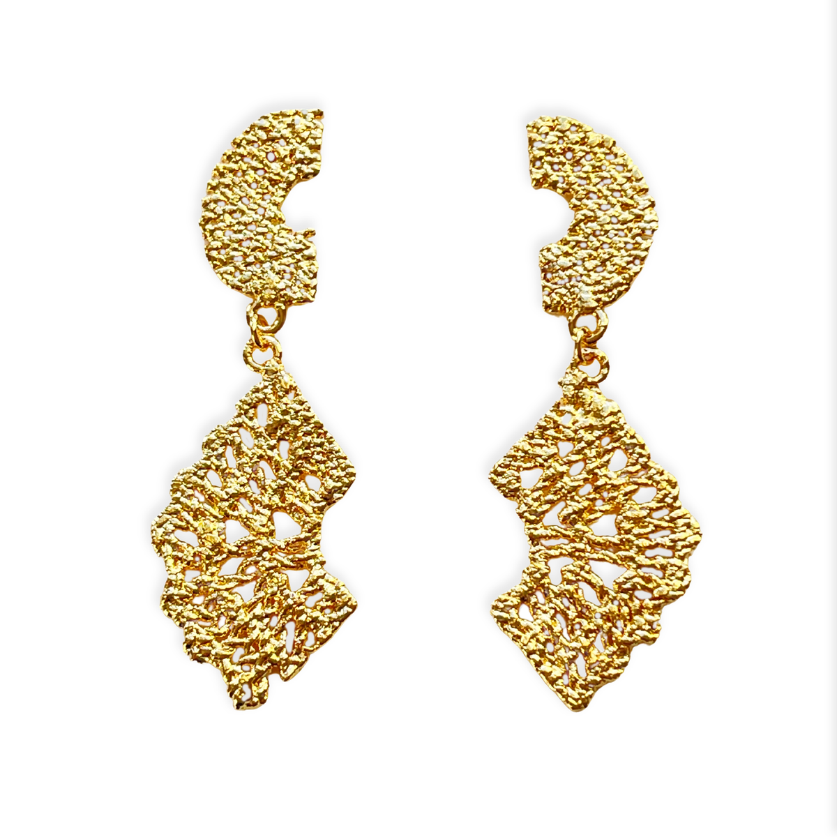Dangle lace earrings dipped in 24k gold.