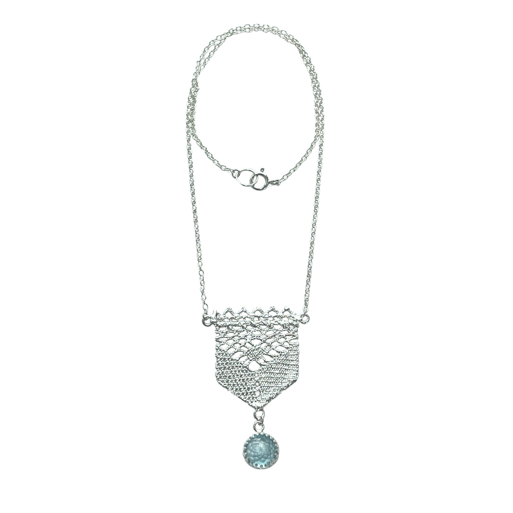 Marissa - Silver Lace Necklace with Aquamarine Stone