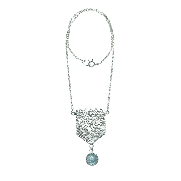 Marissa - Silver Lace Necklace with Aquamarine Stone