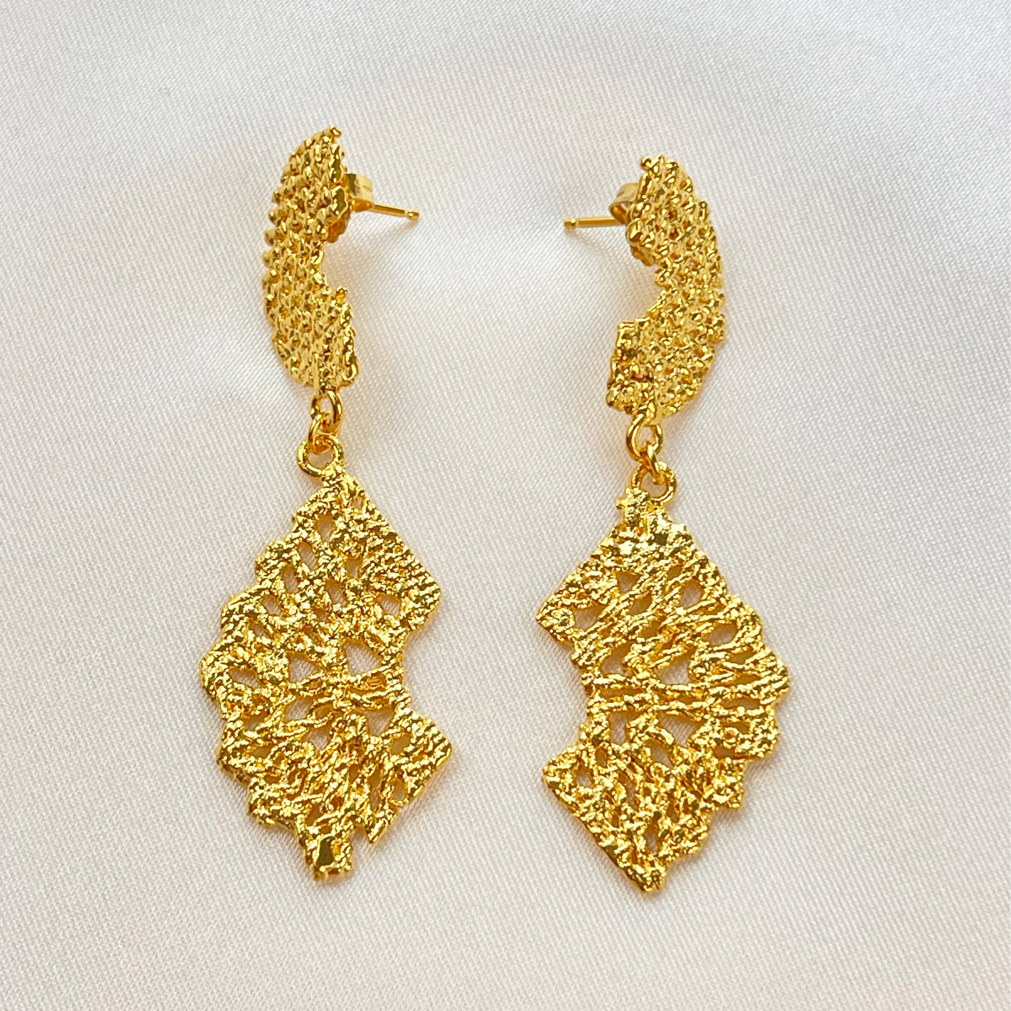 Kerstin lace earrings from Swedish lace in 24k gold.