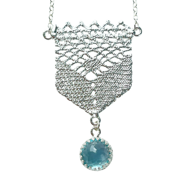 Marissa - Silver Lace Necklace with Aquamarine Stone Marissa - Silver Lace Necklace with Aquamarine Stone