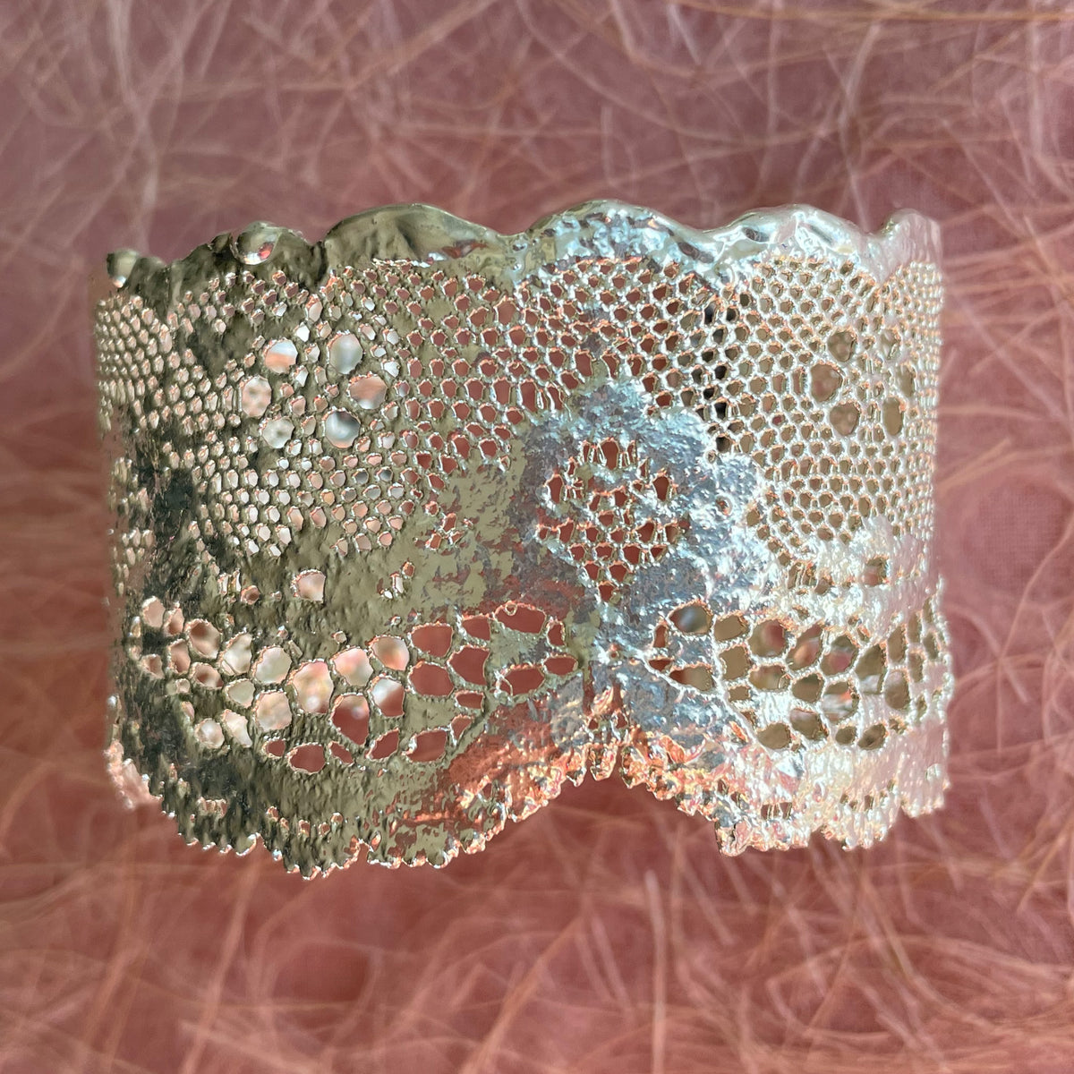 Rare double scalloped lace bracelet in sterling silver.