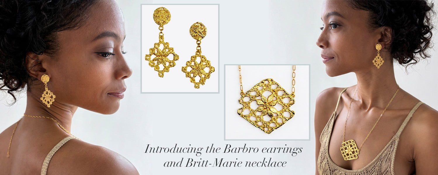Rare Lace earrings and necklace in 24k gold.