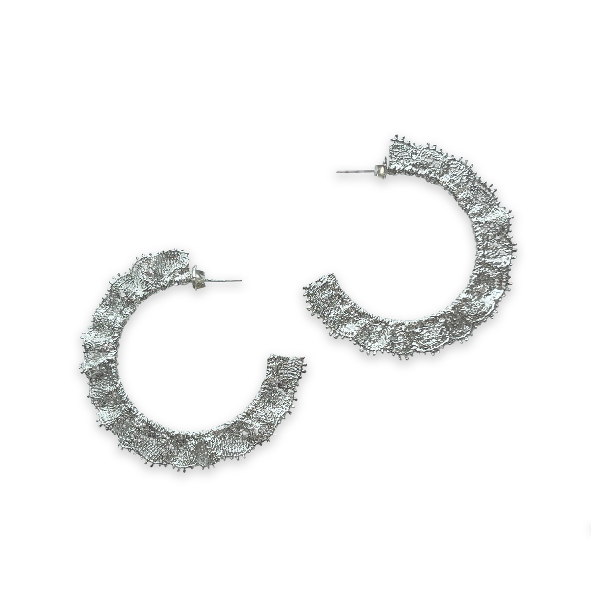 Juliette Lace Hoop Earrings Medium sized in sterling silver.