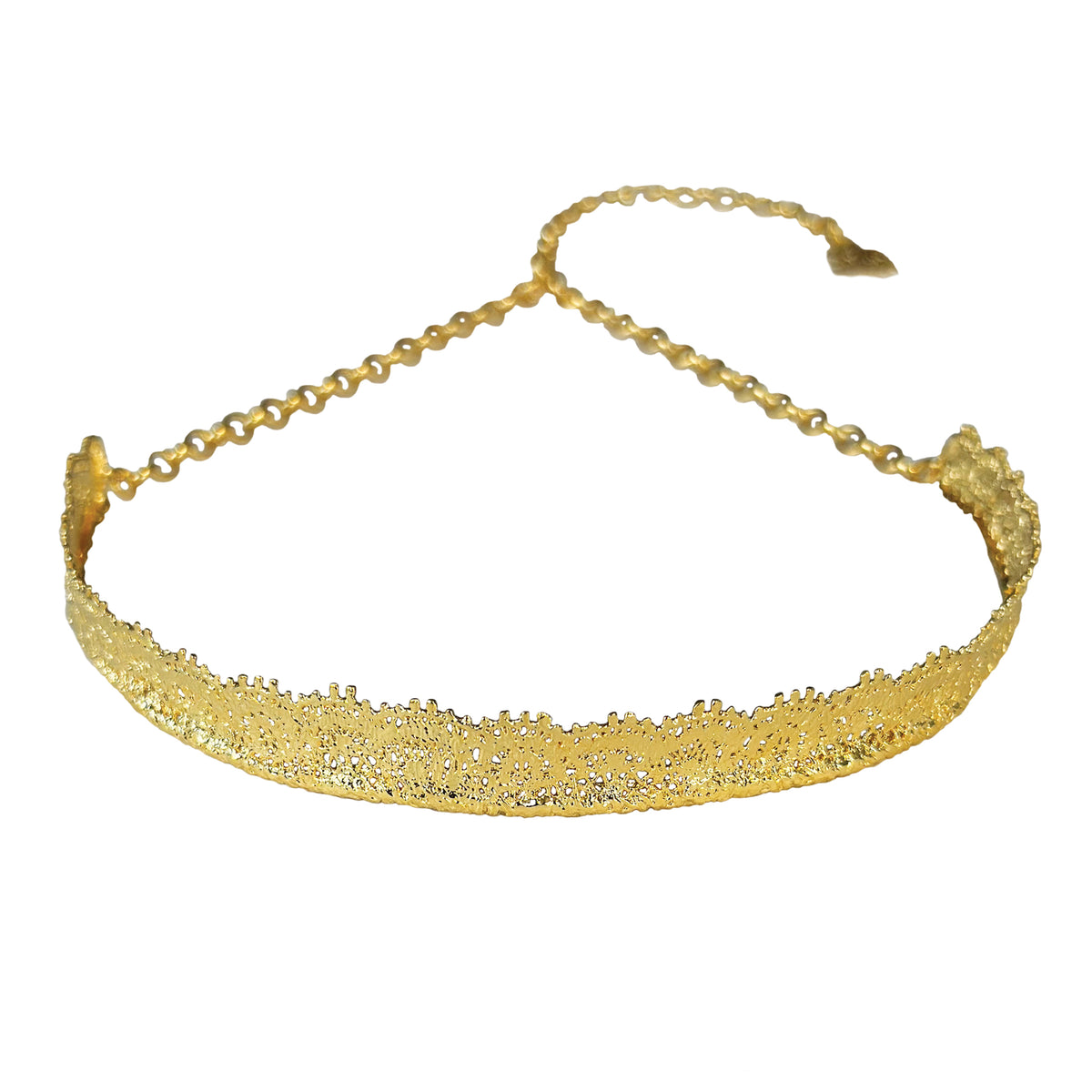 Leontine lace choker necklace in 24k gold.
