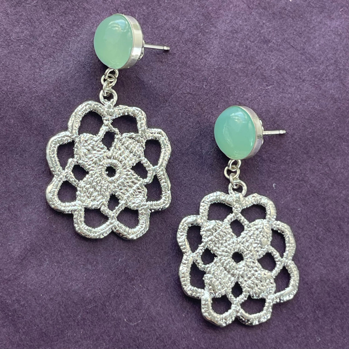 Liliana lace earring Sterling silver w Green Chalcedony