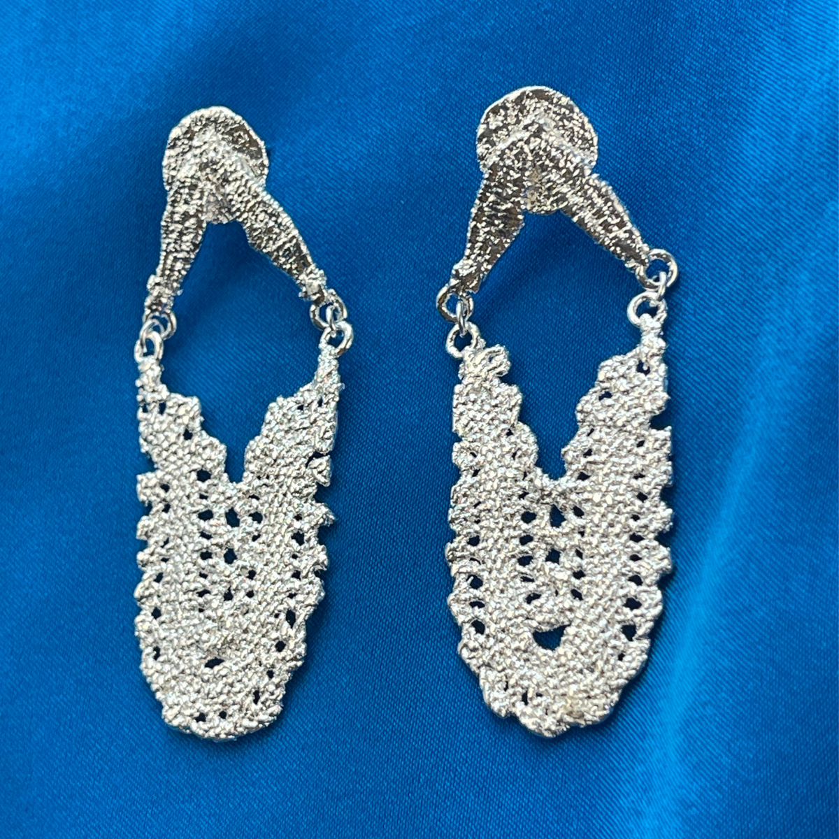 Maj-Britt lace earrings from Swedish 1940s lace in sterling silver.