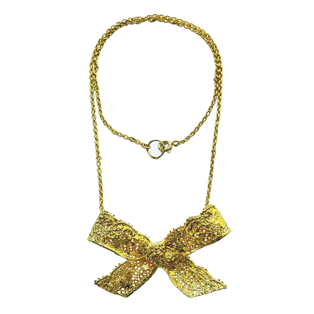 Micheline Lace Bow Necklace in 24k gold.