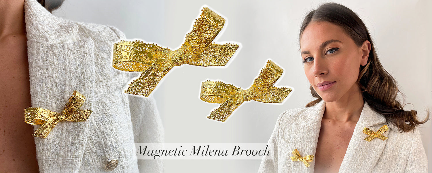 Magnetic Milena Lace Bow Brooch in 24k gold