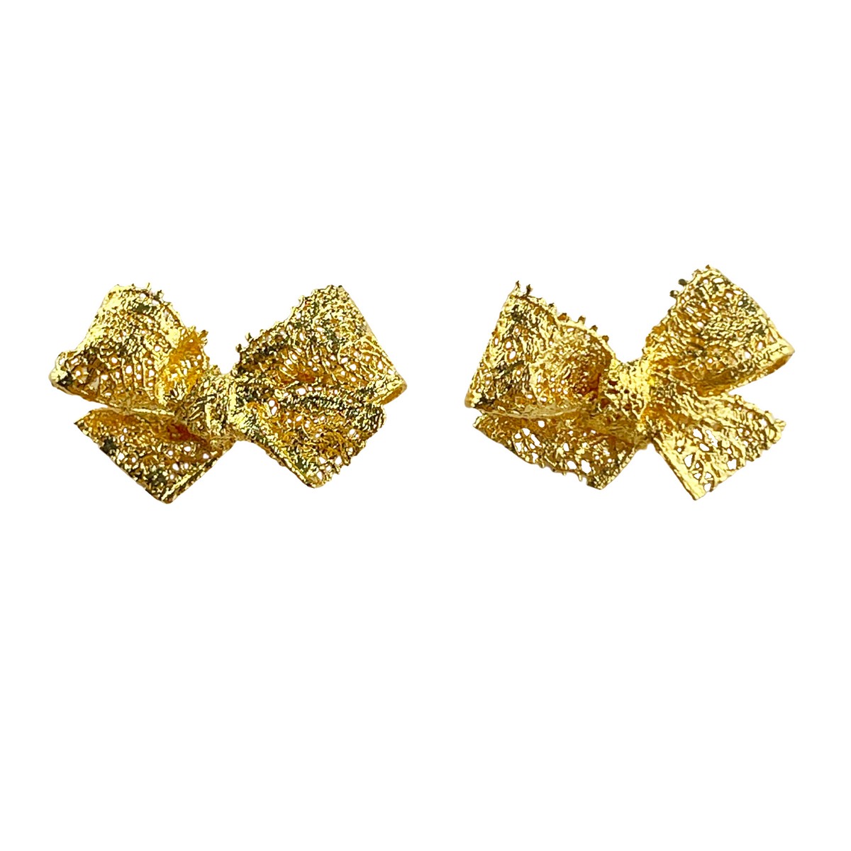 Millie lace bow stud earrings in 24k gold.
