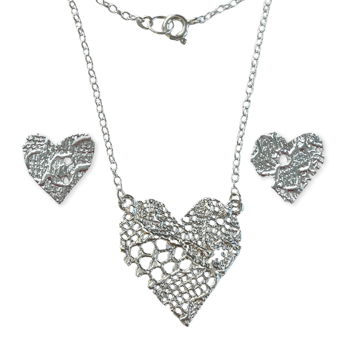Gift set Remy lace heart necklace Addie lace earrings in sterling silver.