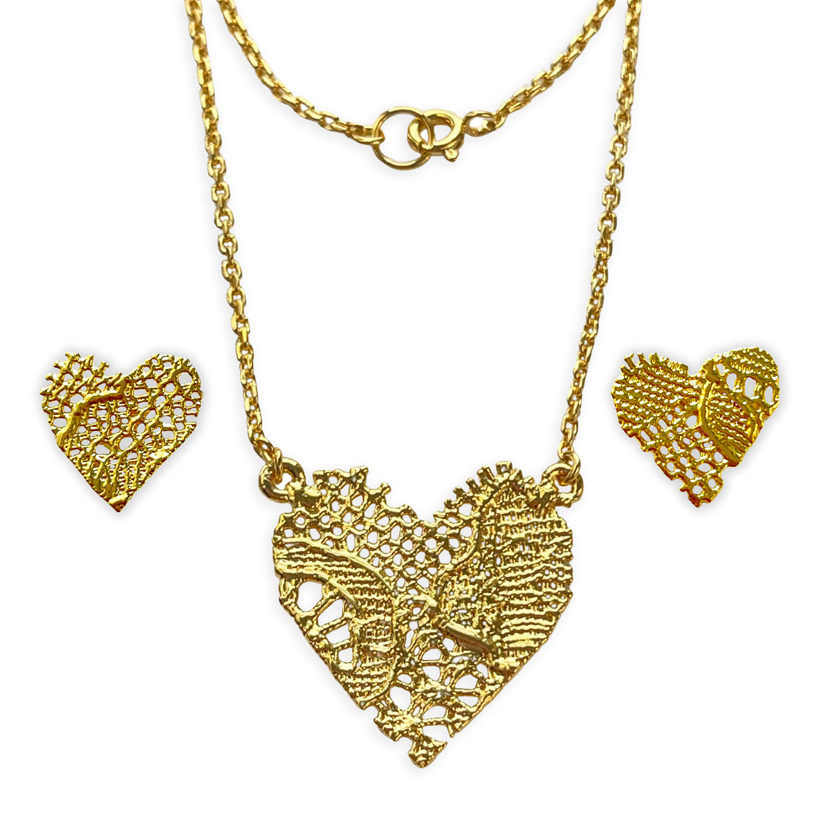 Gift set Remy lace heart necklace Addie lace earrings in sterling silver.