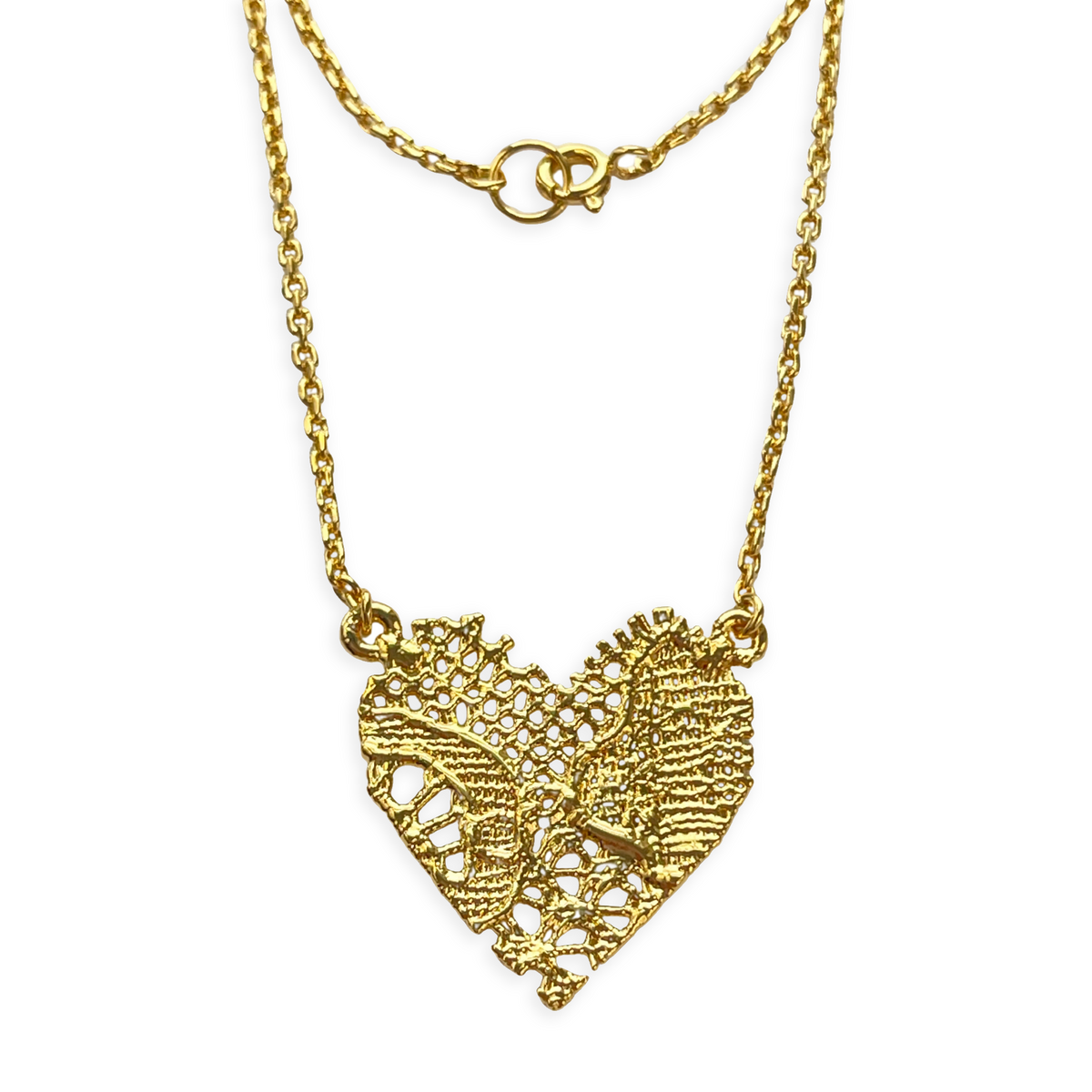 Remy lace heart necklace in 24k gold.