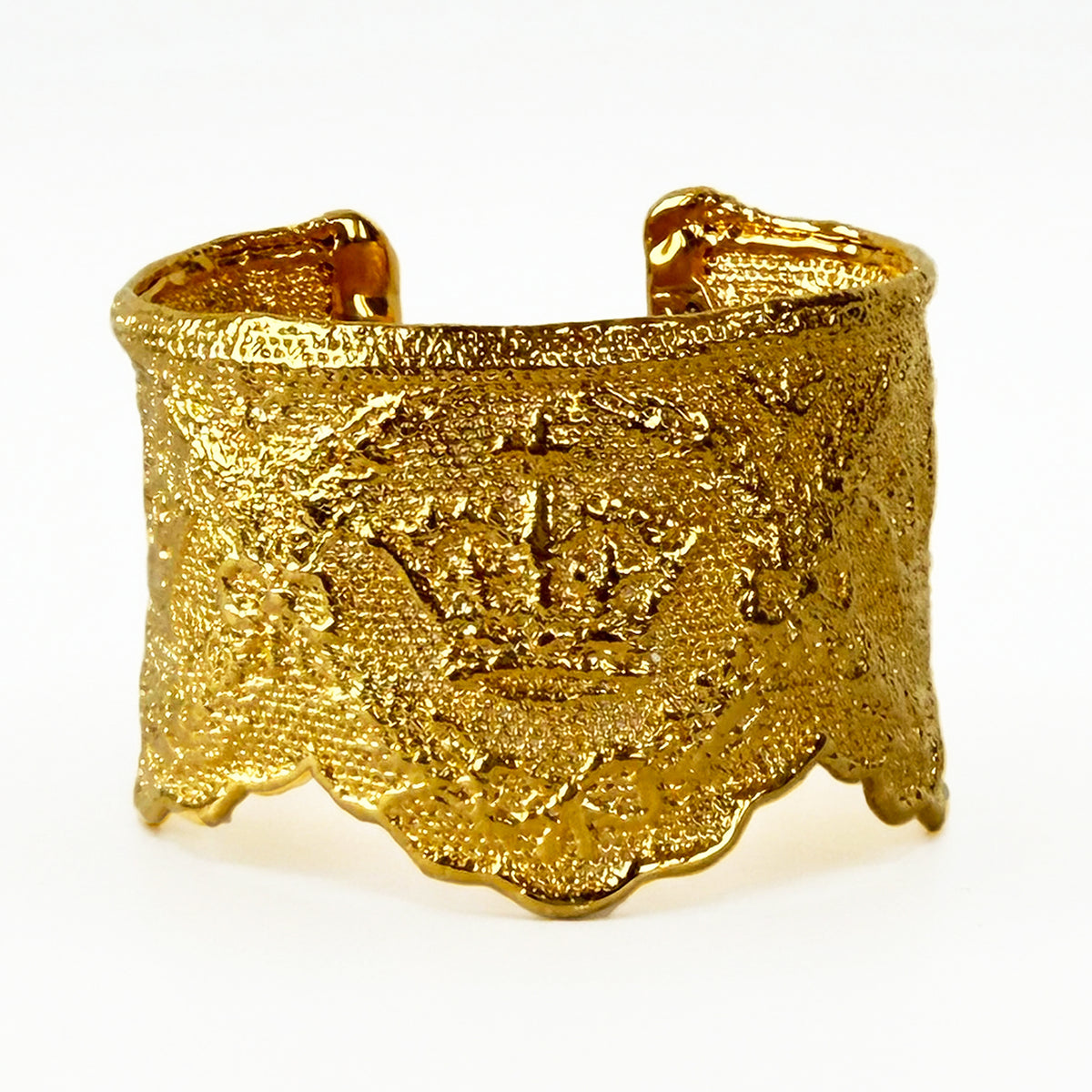 Lace cuff bracelet Margaret Rose in 24k gold made with British royal lace.