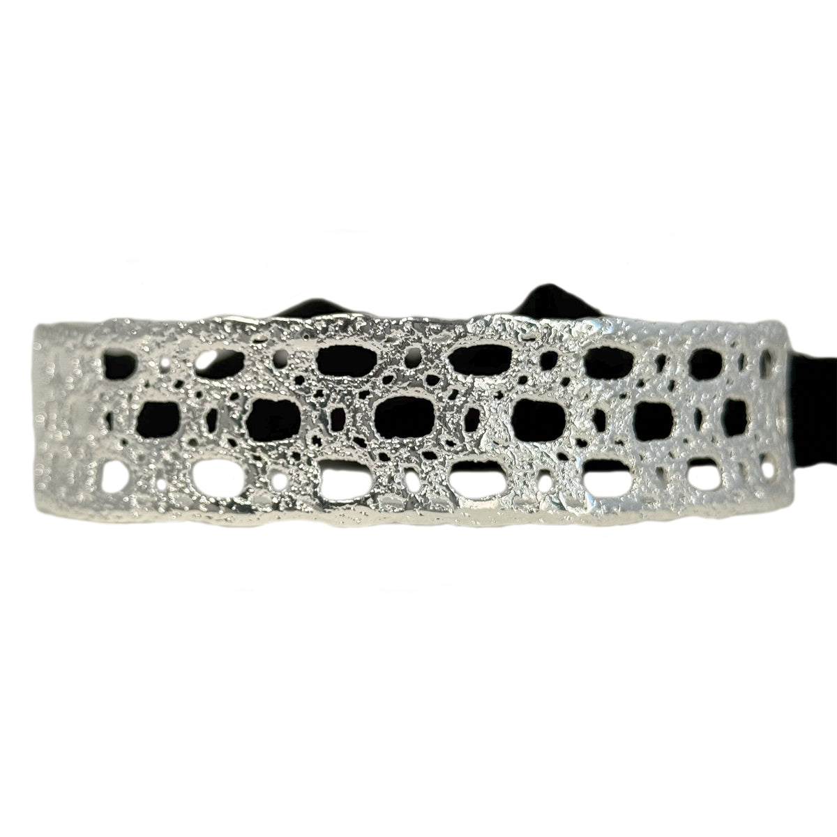 French lace choker in sterling silver with velvet ribbons.