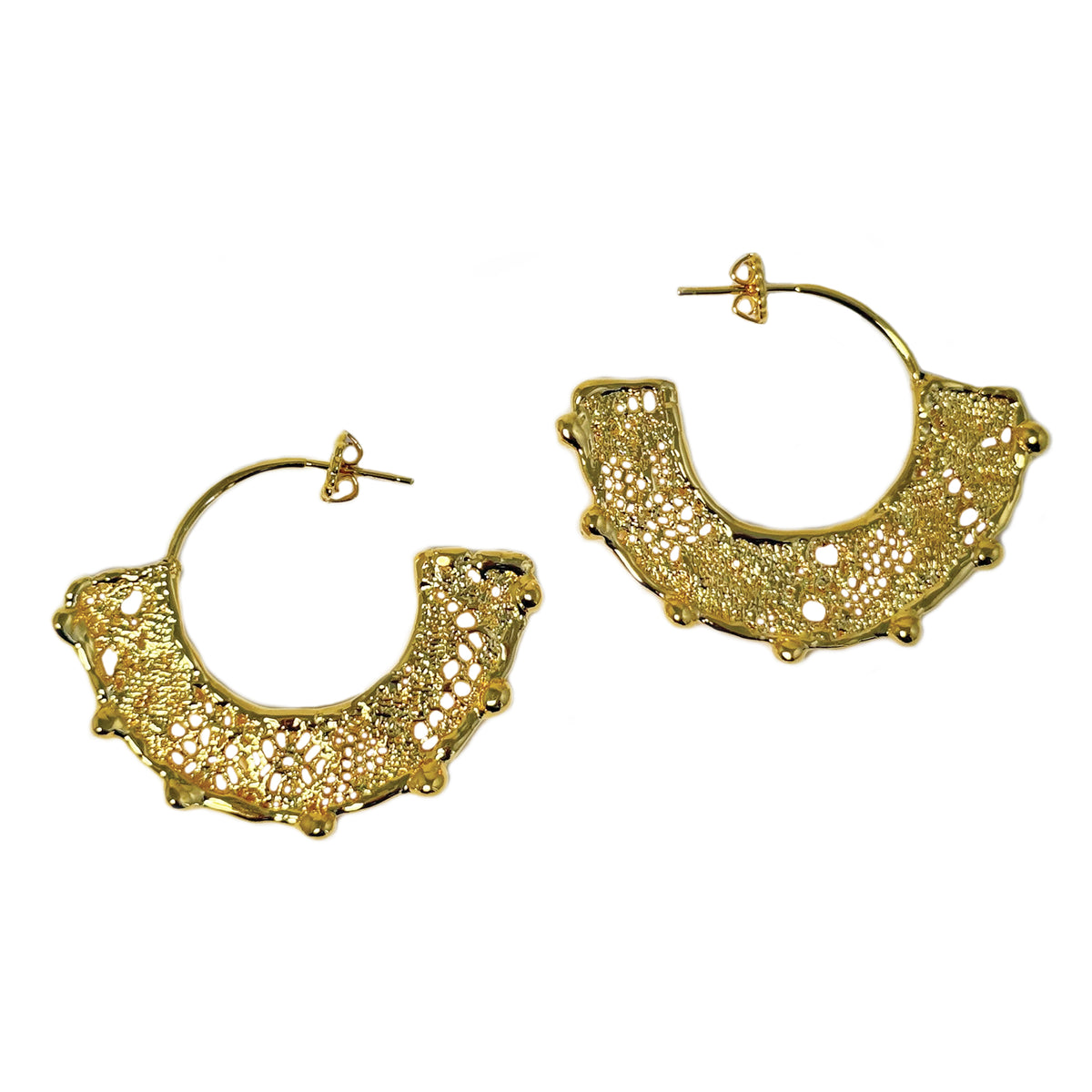 Violette 24k gold hoop earrings with intricate designs