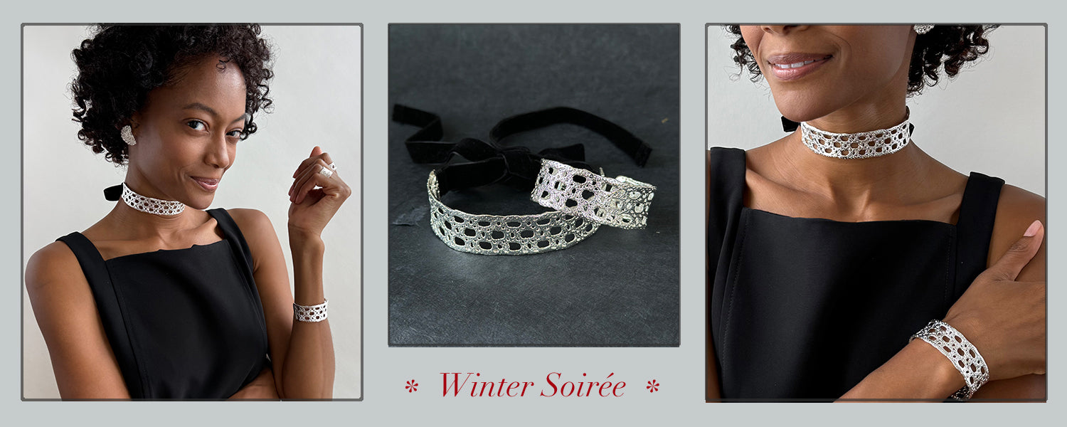 Sterling silver lace choker and lace bracelet.