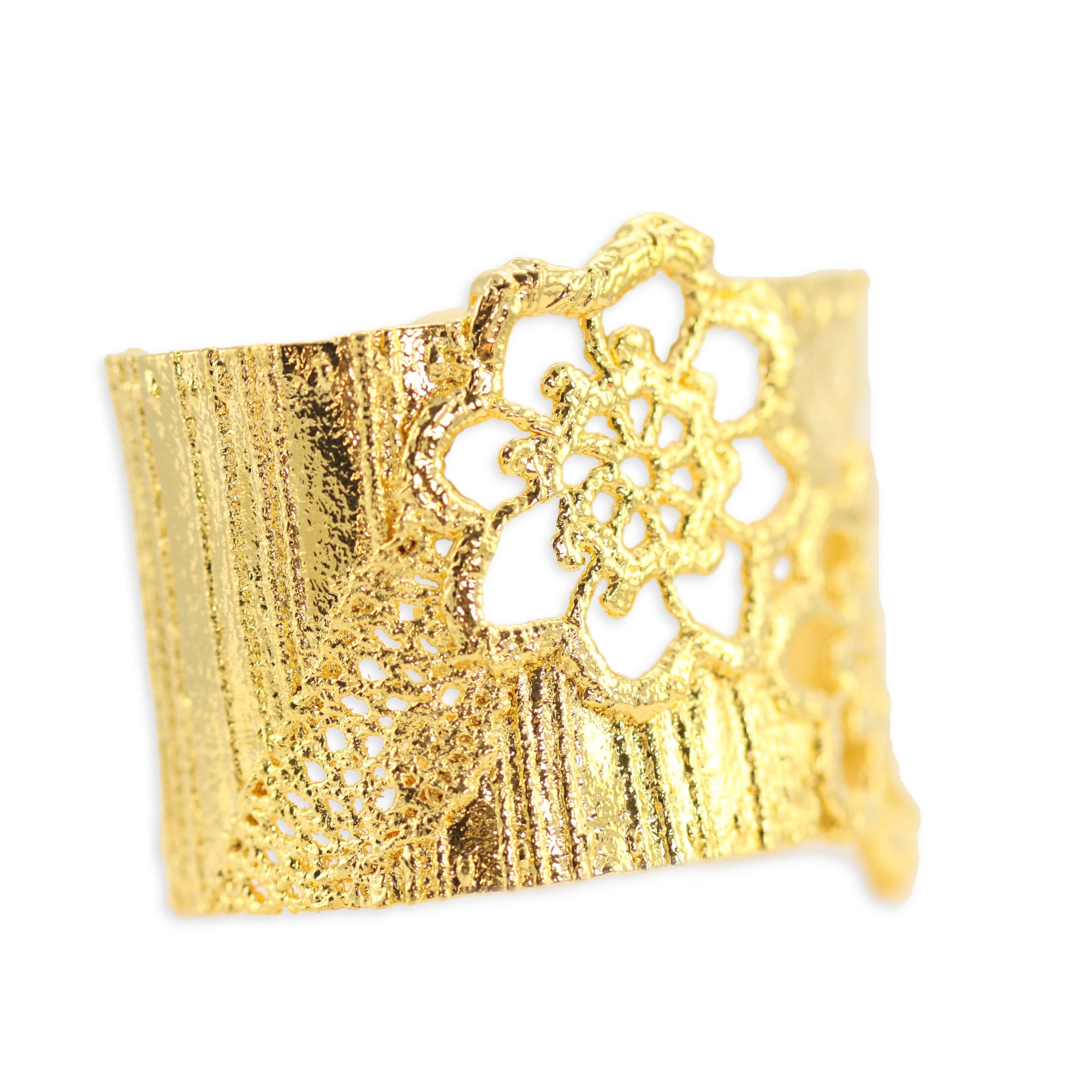 Esperanza lace cuff bracelet dipped in 24k gold.