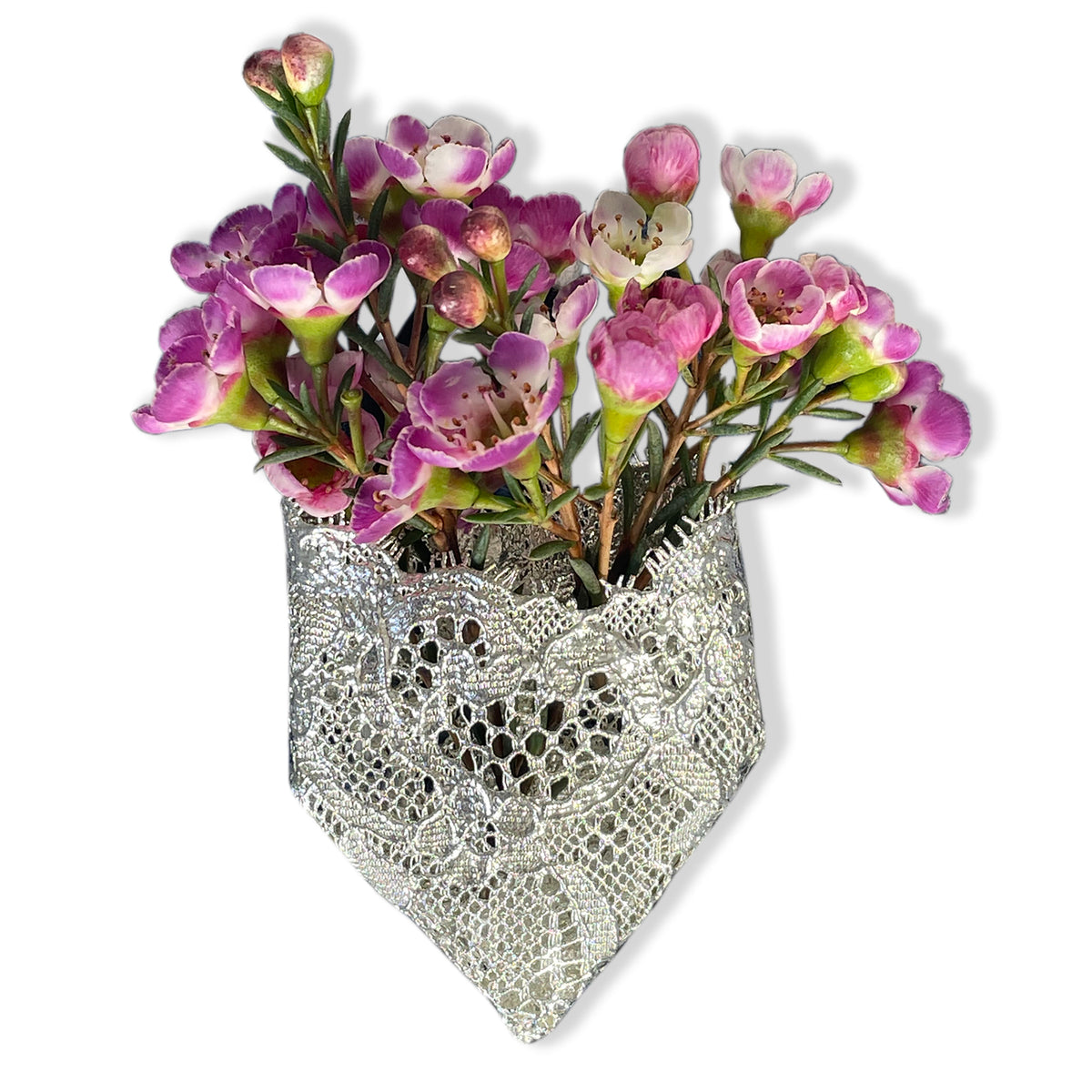 Brooch and Necklace in One. Jewelry dipped in Sterling Silver, Holder for flowers or fragrance sachet.