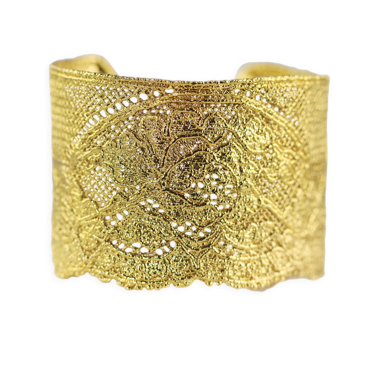 Intricate lace cuff bracelet in 24k gold