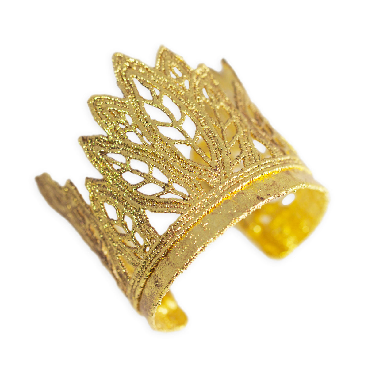 Lace cuff bracelet in the shape of leaves dipped in 24k gold.
