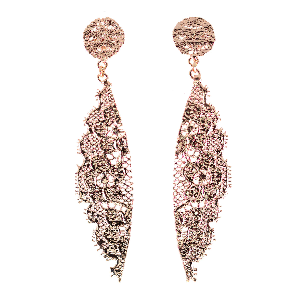 Stunning Eyelash Lace Earrings in Rose Gold. Unique 13th Anniversary Gift. Made with European Chantilly lace.