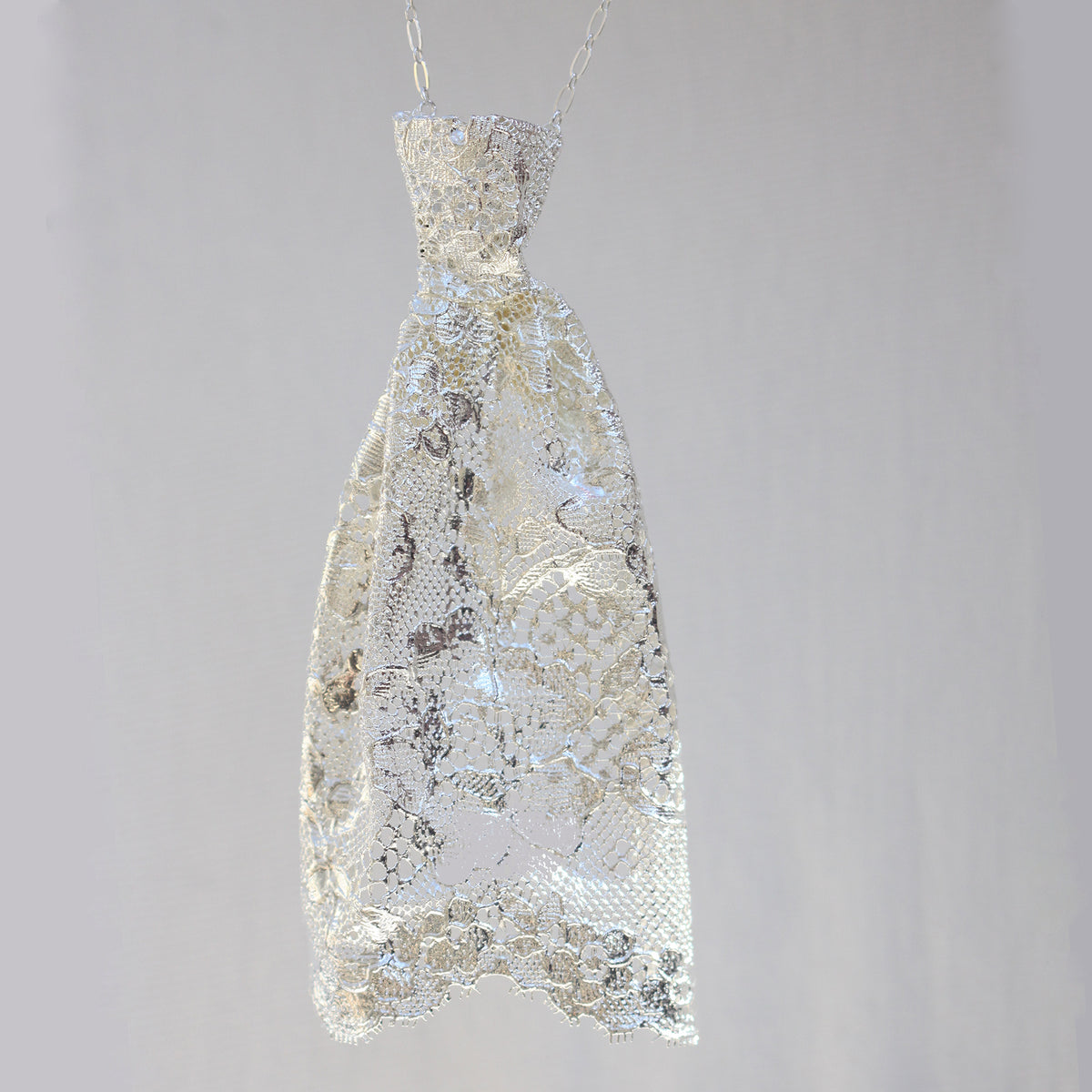 Statement Tie Lace Necklace Made from Chantilly Lace dipped in Sterling Silver.