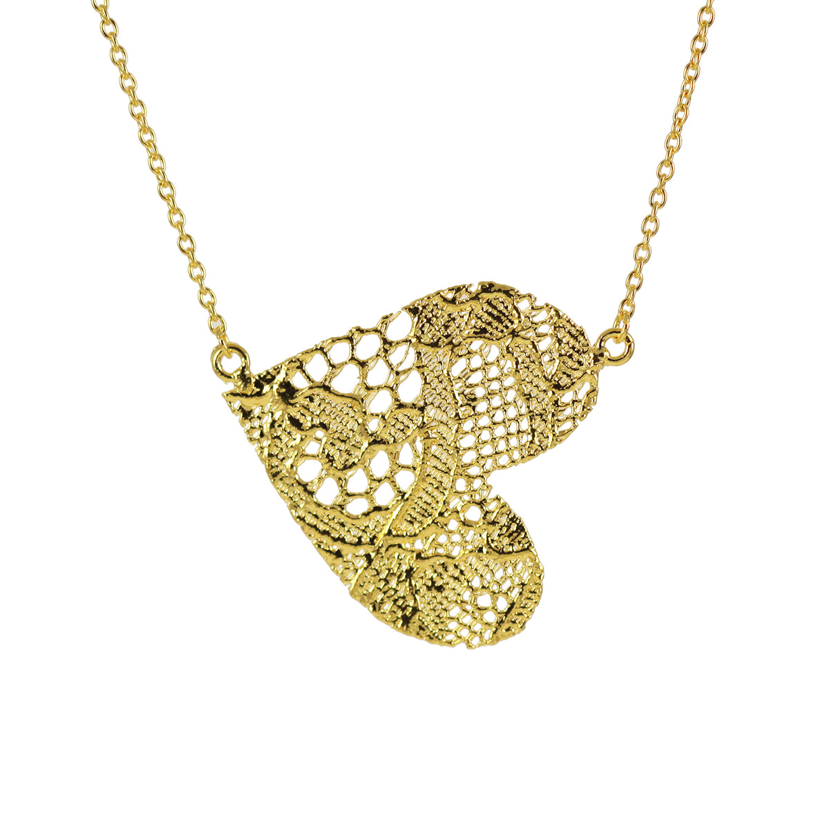 Lace Heart Necklace. Unique 13th anniversary gift. Made from European Chantilly lace dipped in 24k gold.