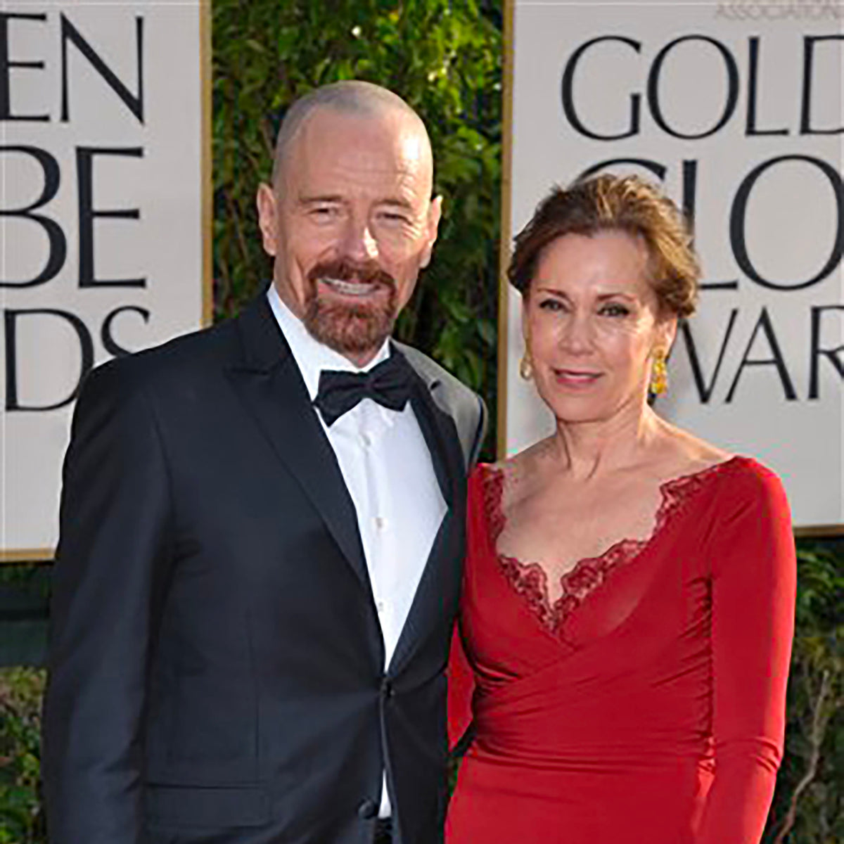 Robin Deardon wearing the earrings and Bryan Cranston at the Golden Globe Awards.