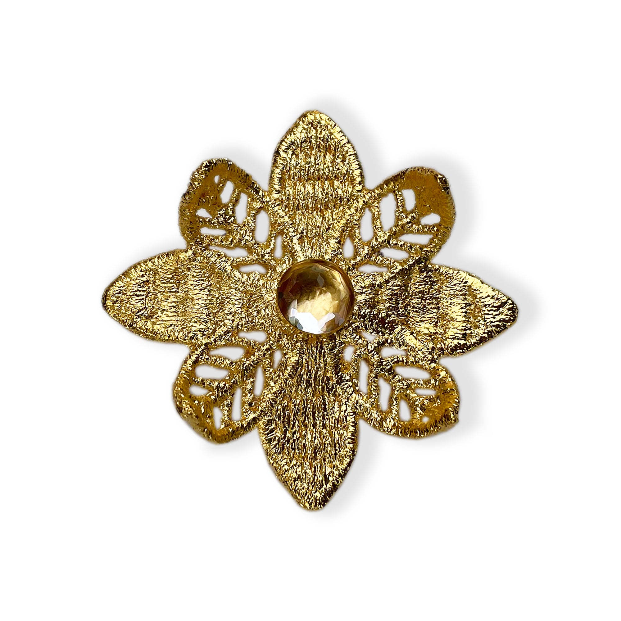 Bernadette flower lace brooch in 24k gold with Topaz stone.