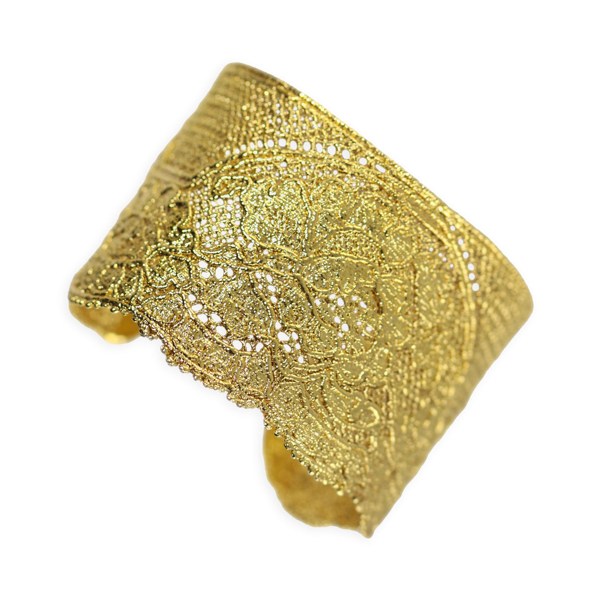 Intricate lace cuff bracelet in 24k gold