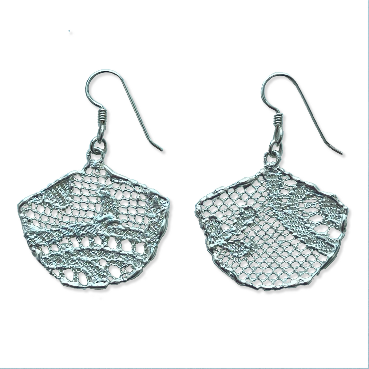 Fan shaped lace earrings in sterling silver.