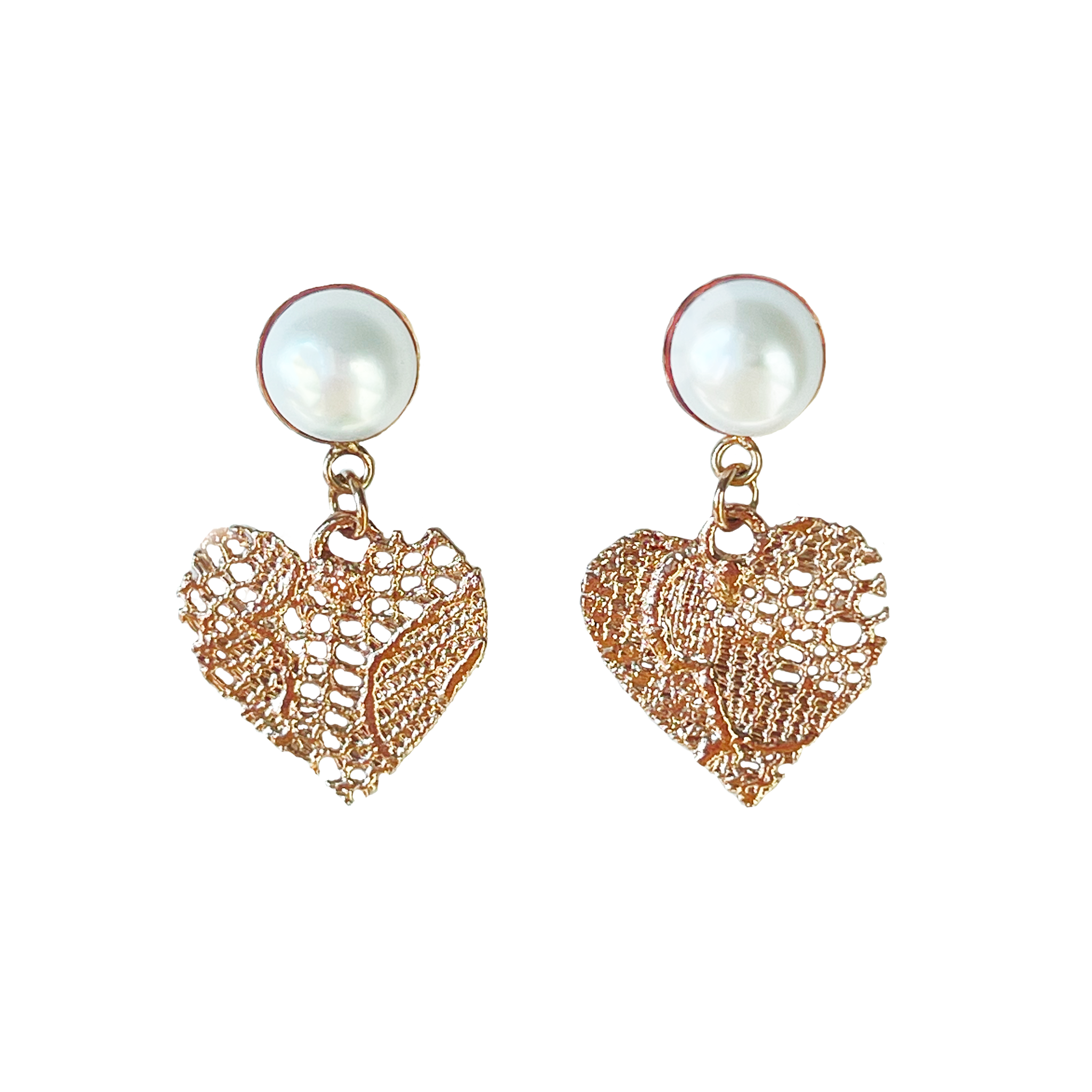 Ada - Pearl and Lace Heart Earrings - Monika Knutsson