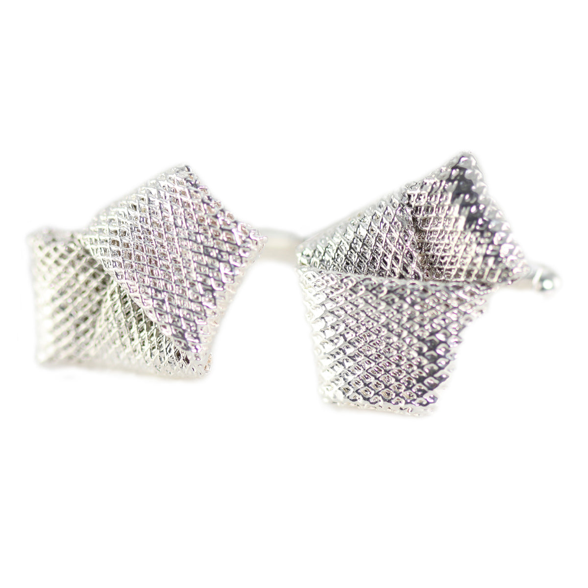 Cufflinks made from wedding dress tulle tied in a knot and dipped in sterling silver.