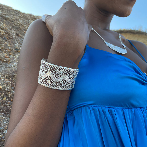 Paulette - Lace Cuff Bracelet in Sterling Silver - Monika Knutsson