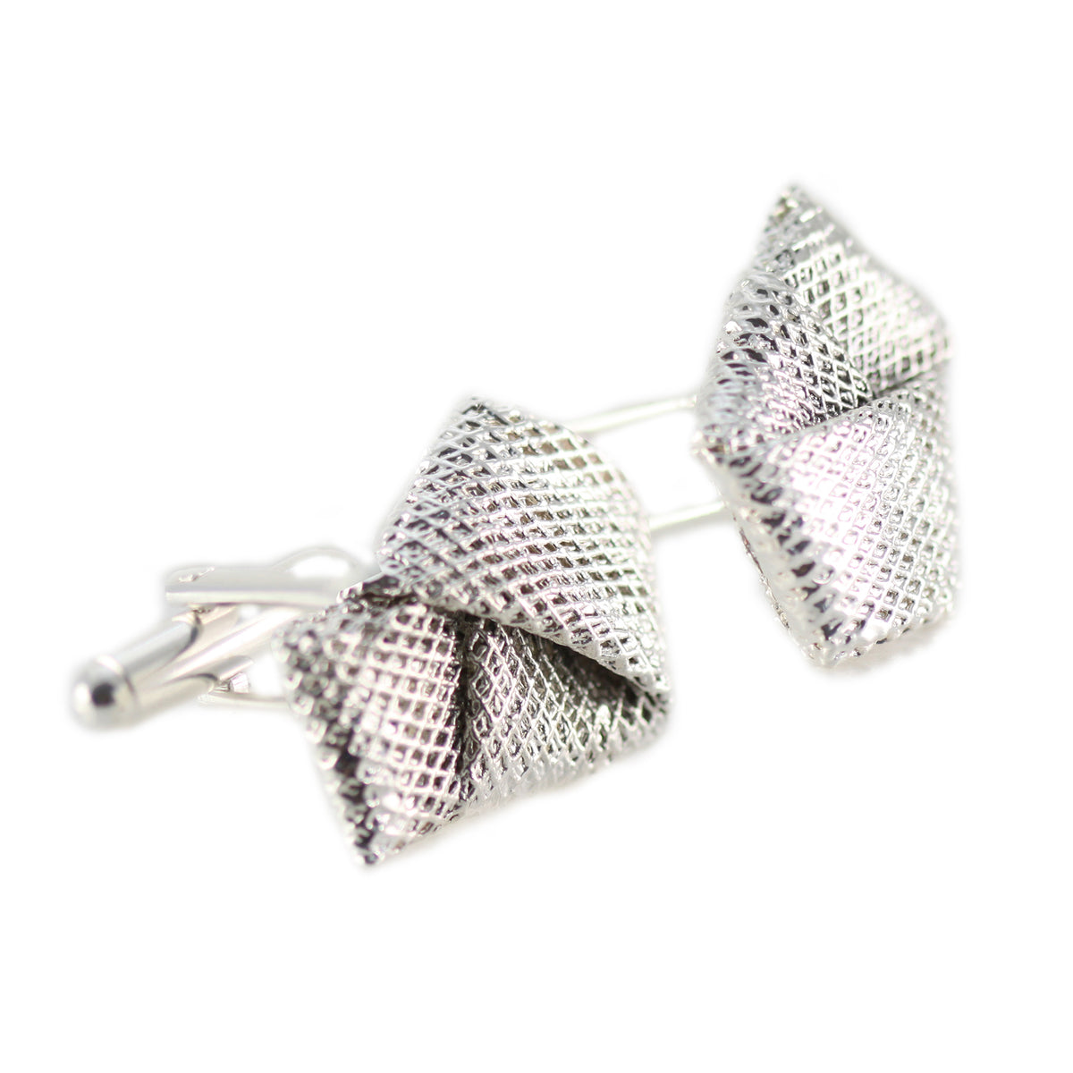 Cufflinks made from wedding dress tulle tied in a knot and dipped in sterling silver.