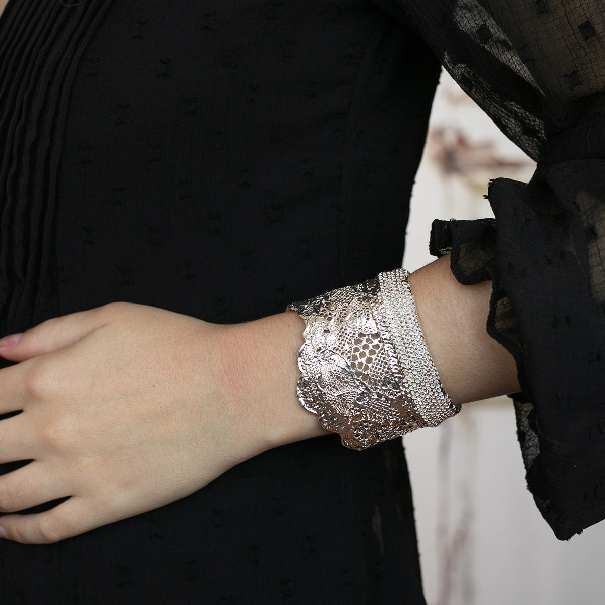 Avery - rare lace cuff bracelet in sterling silver