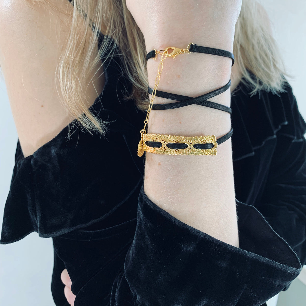 Lucette - Lace and Leather Wrap Bracelet