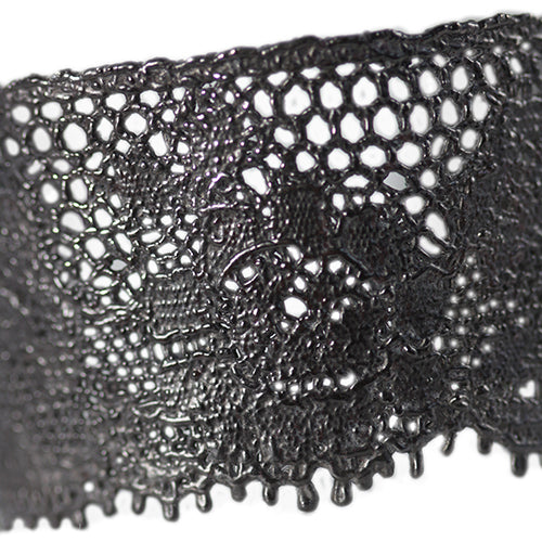 Detail of Julie lace cuff bracelet in oxidized silver.