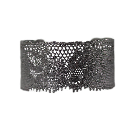 Julie lace cuff bracelet in oxidized silver.
