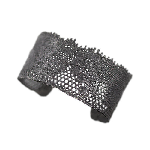 Julie lace cuff bracelet in oxidized silver.