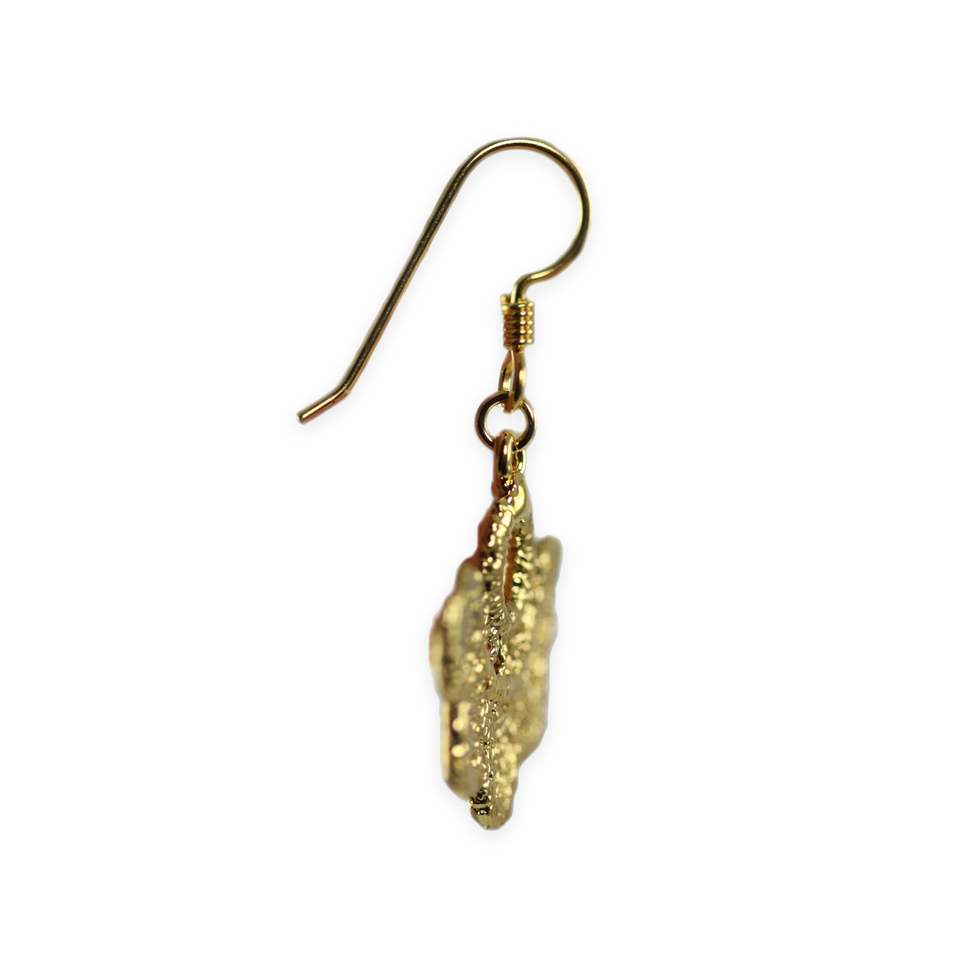 Flower lace earrings on French hooks in 24k gold.